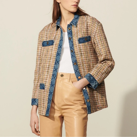 NWT Sandro Tweed Denim Jacket Cardigan Coatigan